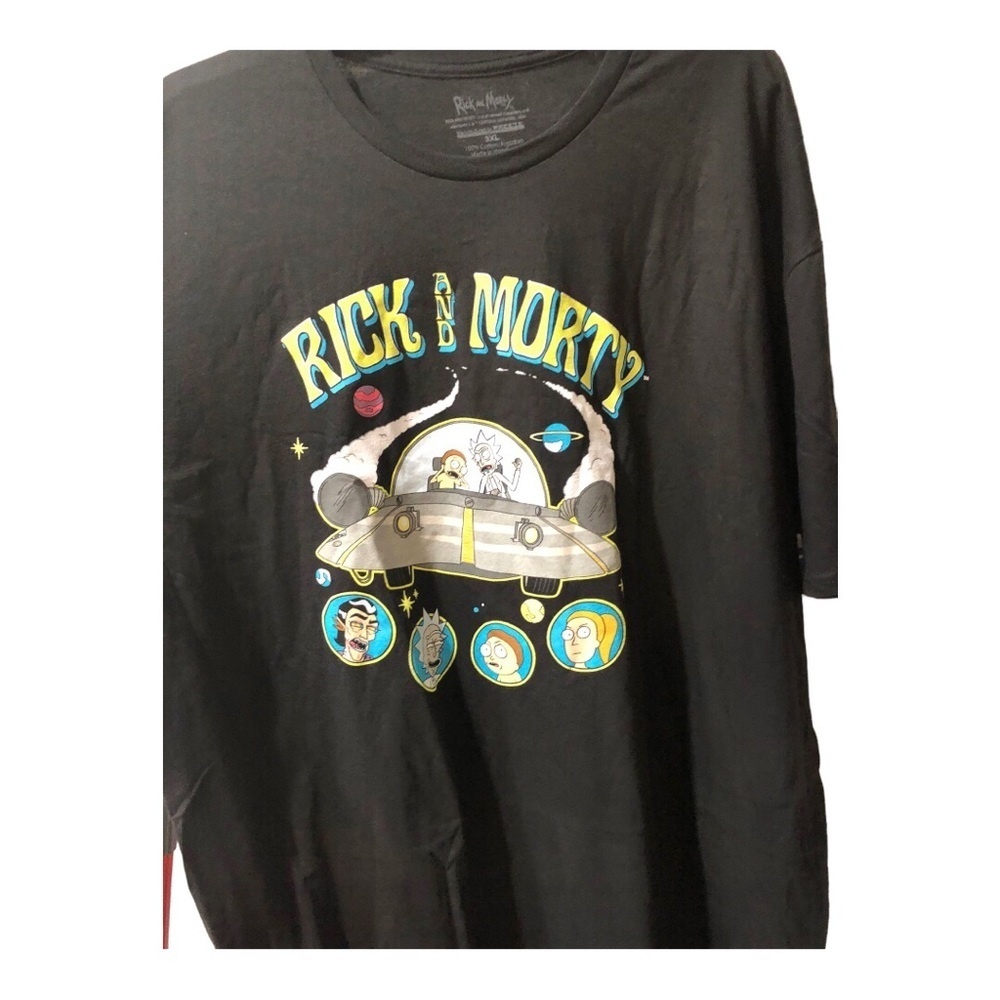 Rick‎ & Morty galactic spaceship graphic print black tshirt size 3XL new